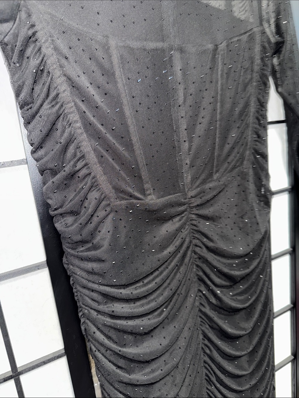 Black Halo Lexington Sheer Rhinestone Ruched Gown Size 12 - Picture 13 of 16
